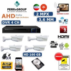 KIT VIDEOSORVEGLIANZA AHD CLOUD DVR 4 CANALI 4 TELECAMERE 2 MPX HD 160 GB