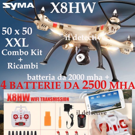 DRONE SYMA X8 HW FPW WIFI BLOCCO ALTEZZA 5 BATTERIE RICAMBI