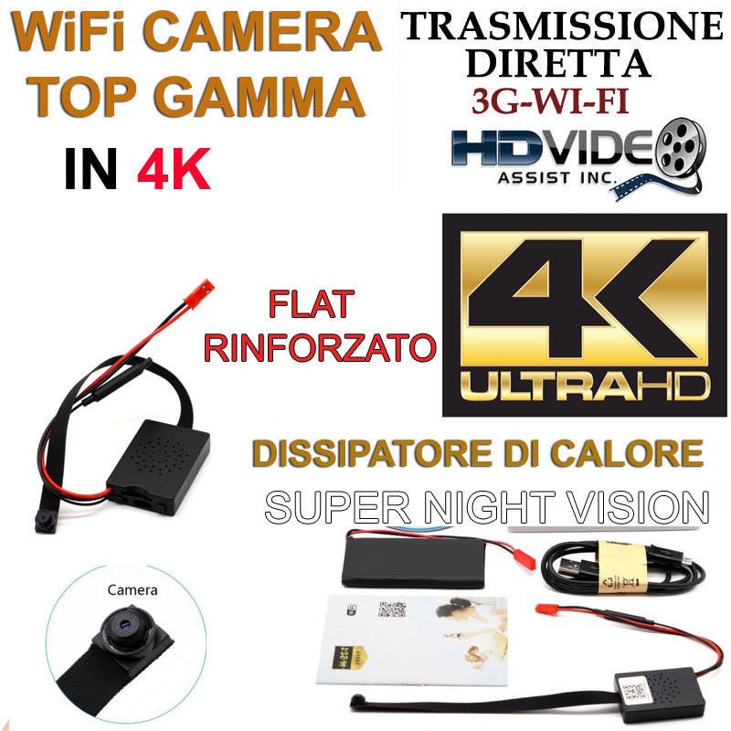 Spy Camera Spia WIFI HD CON DISSIPATORE 4K TELECAMERA MICRO NASCOSTA